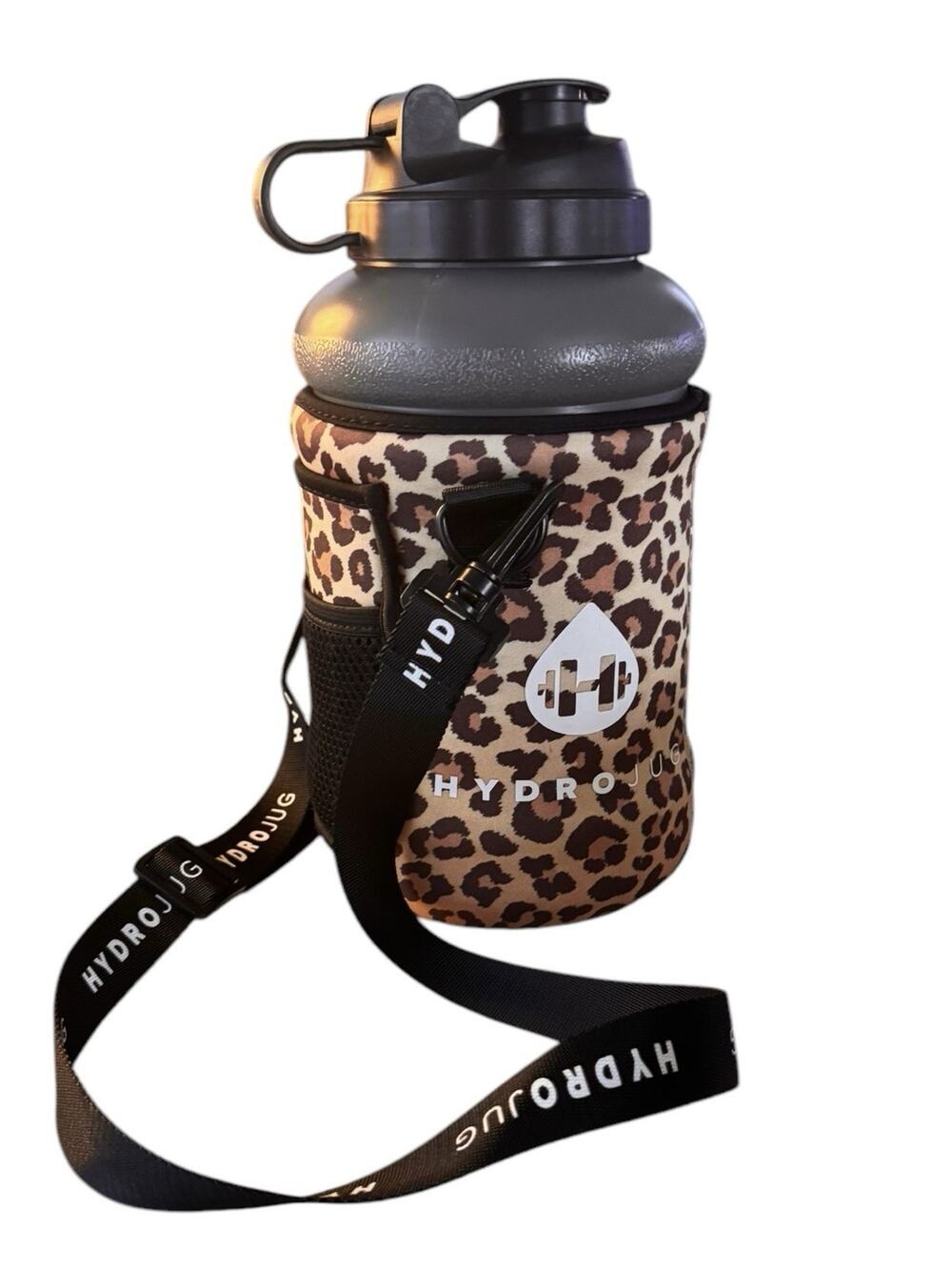 Hydrojug Gray Water Bottle 73 Oz Gym Cheetah Print Sleeve Strap Animal Leopard